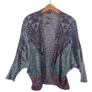 Women Cardigan Sz XL Gray Tribal Geometric Print Boho Open Casual Festival Comfy